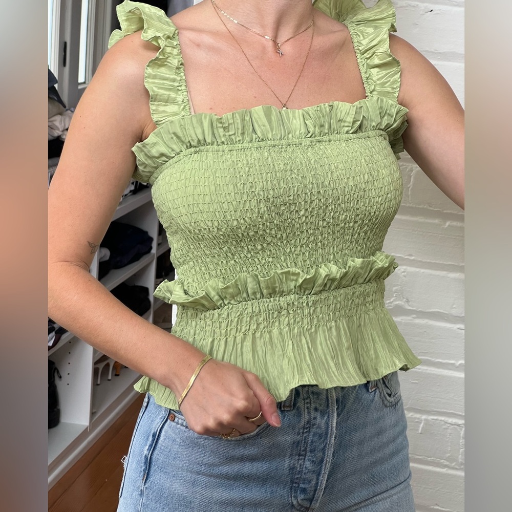 LPA Green Ruched Blouse